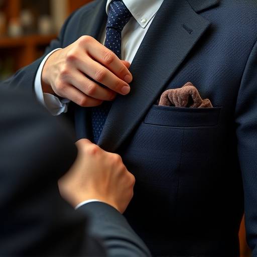 A tailor carefully altering a suit jacket to improve the fit